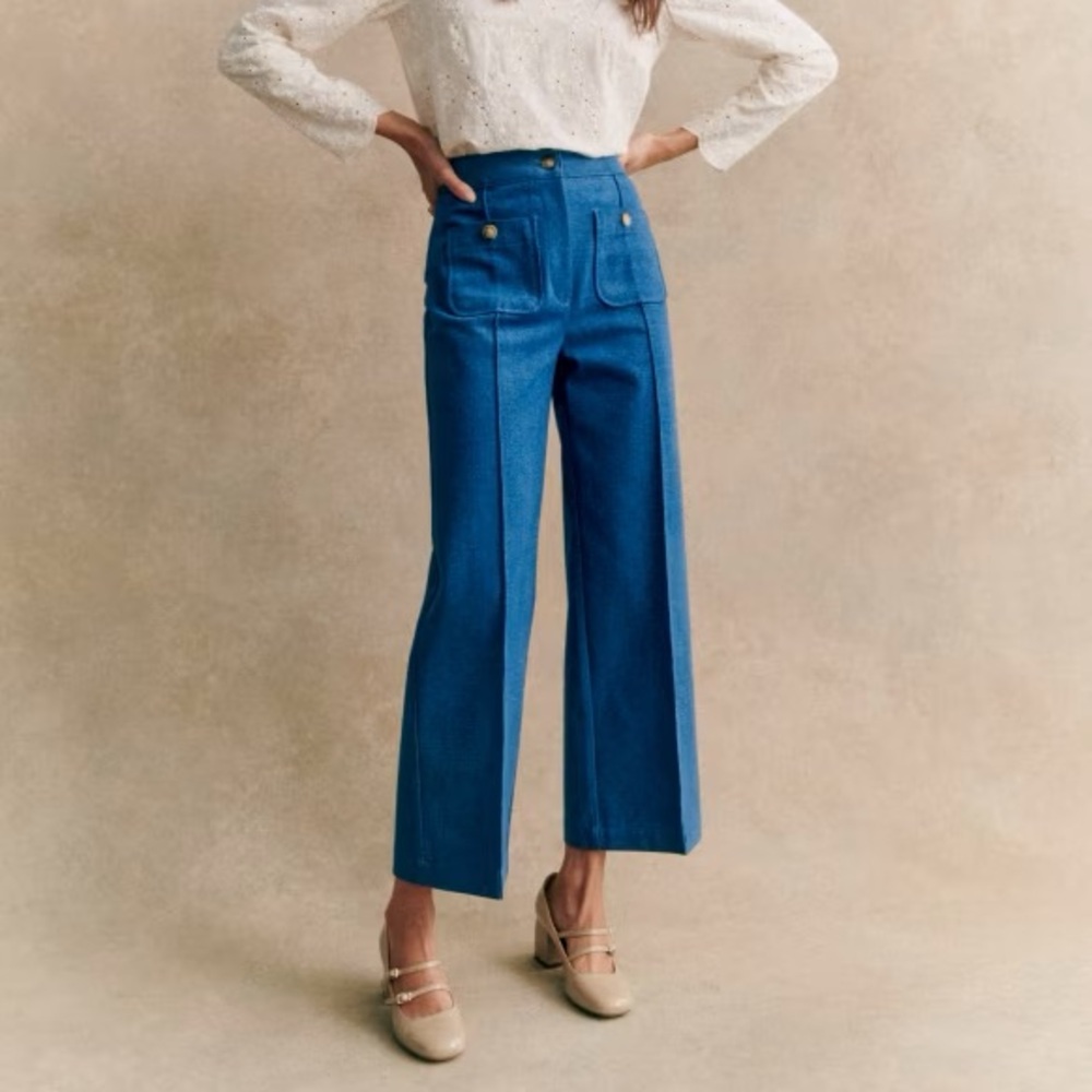 NWT Sezane Emilio Trousers in Blue Denim